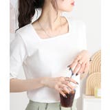 スクエアネック5分袖コットンリブTシャツ | atONE | 詳細画像35 