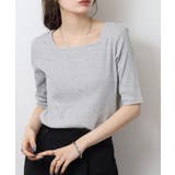 スクエアネック5分袖コットンリブTシャツ | atONE | 詳細画像37 