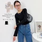 ブラック | 袖口ボタンリブロングTシャツ | atONE