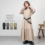 カーキ | ダブルフリル長袖ワンピース | atONE