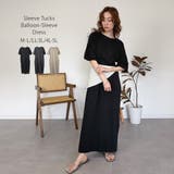 ブラック | 袖タックバルーンスリーブ半袖ワンピース | atONE