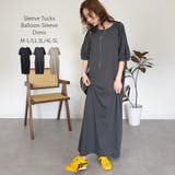 チャコールグレー | 袖タックバルーンスリーブ半袖ワンピース | atONE