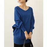 ブルー | Vネックドルマン綿ニット プルオーバー セーター | atONE