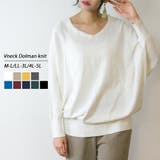 ホワイト | Vネックドルマン綿ニット プルオーバー セーター | atONE