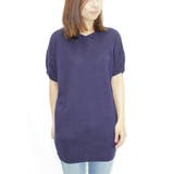 ネイビー | Vネックドルマン半袖綿ニット セーター カーディガン | atONE