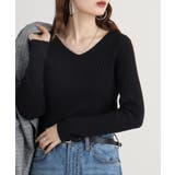 ブラック | Vネックリブニット | atONE