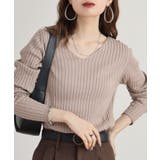 グレーベージュ | Vネックリブニット | atONE