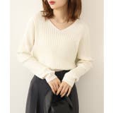 オフホワイト | Vネックリブニット | atONE