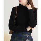 ブラック | タートルネックリブニット | atONE