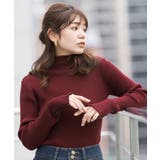 バーガンディ | メロウ襟タートルネックリブニット | atONE