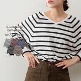 オフホワイト-ブラック | Vネックボーダードルマンニット | atONE