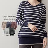 ネイビーーオフホワイト | Vネックボーダーニット | atONE