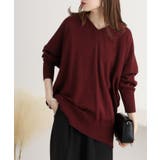 バーガンディ | Vネックリブドルマンセーター | atONE