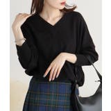 ブラック | Vネックリブドルマンセーター | atONE