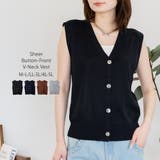 BLACK | シアーフロントボタンVネックベスト | atONE