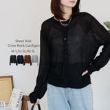 BLACK | シアーニットクルーネック長袖カーディガン | atONE