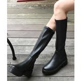 ブラックスムース | 4.5cmヒール 厚底トラックソールロングブーツ | attagirl