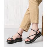ブラック | 4.5cm厚底フラットソールストラップサンダル | attagirl