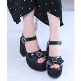 ブラックエナメル | 11cm厚底ヒールビジューリボンストラップサンダル | attagirl 