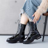 ブラックエナメル | 厚底ヒールレースアップブーツ | attagirl