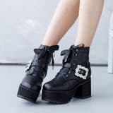 厚底ビジューレースアップブーツ[品番：ATAW0001259]｜attagirl