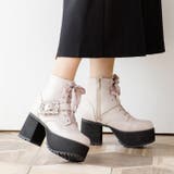 ピンクベージュスムース | 厚底ビジューレースアップブーツ | attagirl