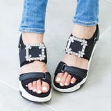 ブラック | ビジューバックルスポーツサンダル | attagirl 