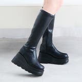 ブラックスムース | 厚底ウェッジロングブーツ | attagirl