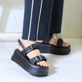 ブラックスムース | 厚底ギャザーベルトサンダル | attagirl