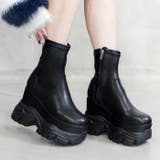 ブラックスムース | 厚底スニーカーソールストレッチブーツ | attagirl 