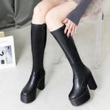 ブラックスムース | 11cmヒール 厚底プラットフォームロングブーツ | attagirl 