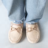 ベージュスエード | もこもこファー リボンモカシンシューズ | attagirl 