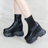 ブラックスムース | 厚底スニーカーソールストレッチブーツ | attagirl 