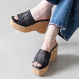 ブラック | メッシュ編みウェッジミュールサンダル | attagirl 