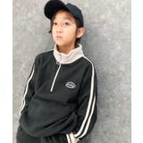 6-6ブラック | 袖ライン ハーフジップBIGトレーナー キッズ | NEXT WALL