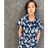 6-1ネイビー/パイナップル柄 | 接触冷感アロハシャツ キッズ 子供服 | NEXT WALL