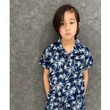 6-3ネイビー/ヤシ柄 | 接触冷感アロハシャツ キッズ 子供服 | NEXT WALL
