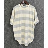 5-1アイボリー×グレー | SHISKY オーバーサイズワイドボーダーTシャツ メンズ | NEXT WALL