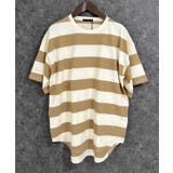 5-2アイボリー×ベージュ | SHISKY オーバーサイズワイドボーダーTシャツ メンズ | NEXT WALL