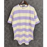 5-3アイボリー×ラベンダー | SHISKY オーバーサイズワイドボーダーTシャツ メンズ | NEXT WALL