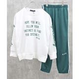 8-1ホワイト×D/グリーン/A | ミニ裏毛 2本ラインセットアップ キッズ | NEXT WALL