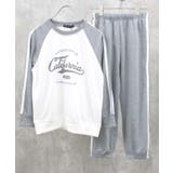 8-5ホワイト×杢グレー/B | ミニ裏毛 2本ラインセットアップ キッズ | NEXT WALL