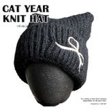 BLACK | 猫耳ニット帽 リボン刺繍 ニット帽 | T-LINK
