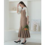 シャツ風ギャザー袖マーメイドドレス シャーリング ウエストリボン | AUNI | 詳細画像3 