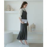 シャツ風ギャザー袖マーメイドドレス シャーリング ウエストリボン | AUNI | 詳細画像13 