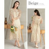 ボタニカル柄刺繍ドレス リーフ柄 スカラップ ウエスト調整可 | AUNI | 詳細画像5 