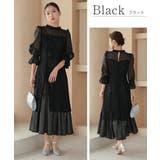 シャーリングスリーブ花柄レースドレス ボトルネック オーガンジー フレア | AUNI | 詳細画像5 