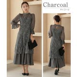 シャーリングスリーブ花柄レースドレス ボトルネック オーガンジー フレア | AUNI | 詳細画像10 