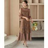 シャーリングスリーブ花柄レースドレス ボトルネック オーガンジー フレア | AUNI | 詳細画像16 