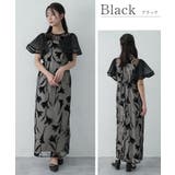 サーキュラースリーブフラワードレス Iライン フロッキー素材 花柄 | AUNI | 詳細画像15 